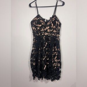 Romeo & Juliet Couture Black Lace Overlay Nude Slip Spaghetti Strap Dress